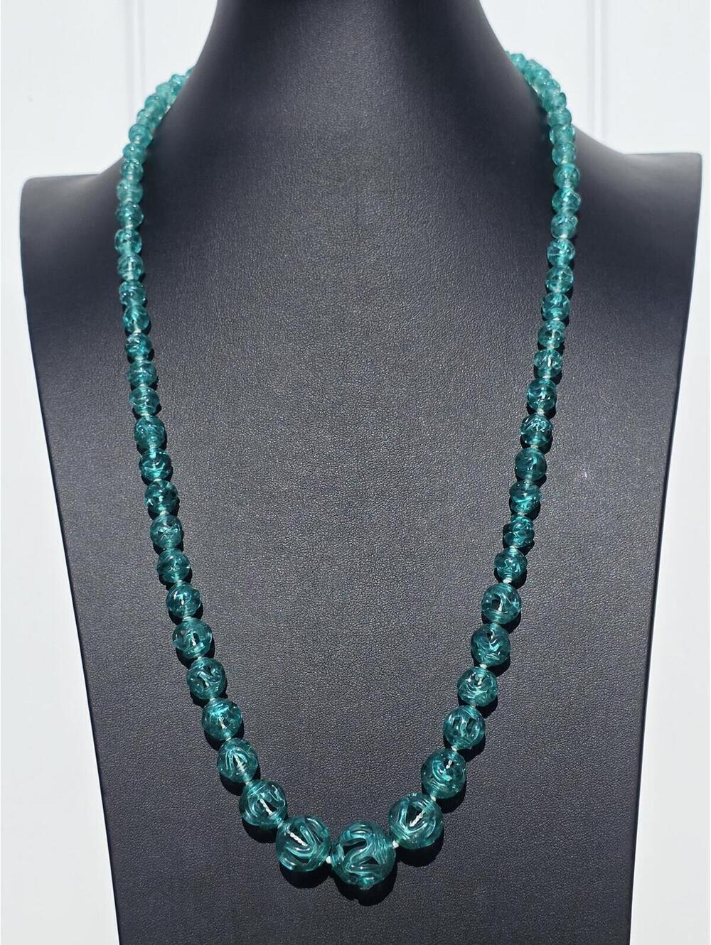 Rare Vintage Czech Bohemian Aquamarine Blue Art Glass Necklace 14K Gold Filled